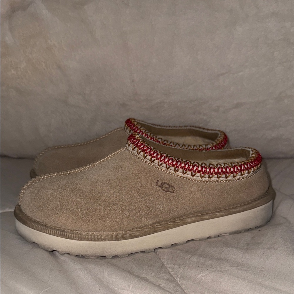 UGG Tan and Red Slippers